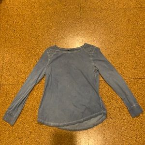 Blue long sleeved shirt with floral lace shoulders